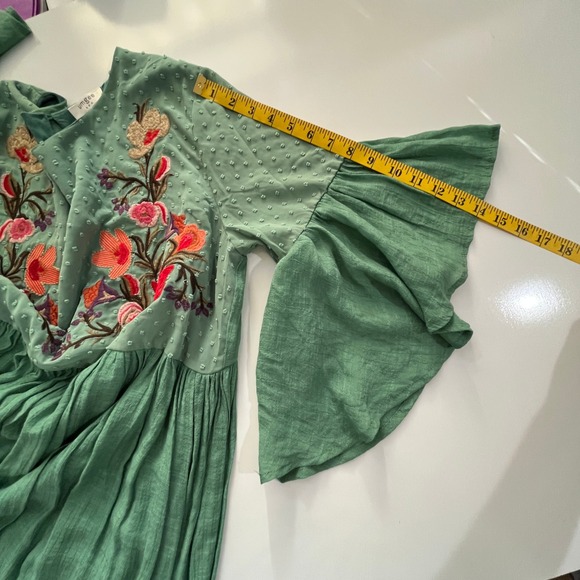 Umgee Floral Embroidered Mini Dress Tunic Womens Sz L Green Boho Garden Wedding - Picture 5 of 11